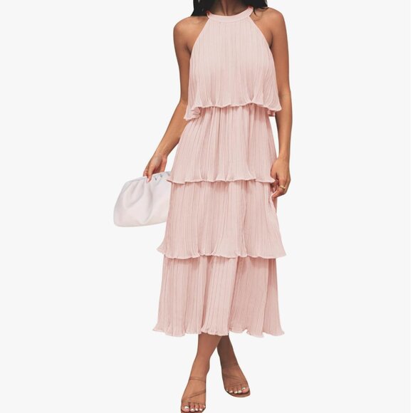 Zesica Dresses & Skirts - ZESICA Women's Sleeveless Halter Neck Ruffle Tiered Dress